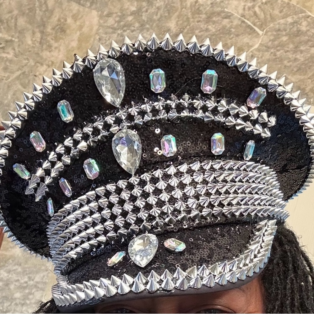 Black and Silver Studded Women's Cap sequence rhinestone bling caption hat